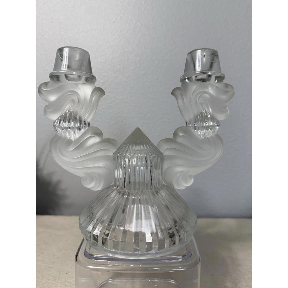 Vintage Crystal Glass 2 arm Candle Stick Holder Frosted Heavy Art Nouveau 4441
